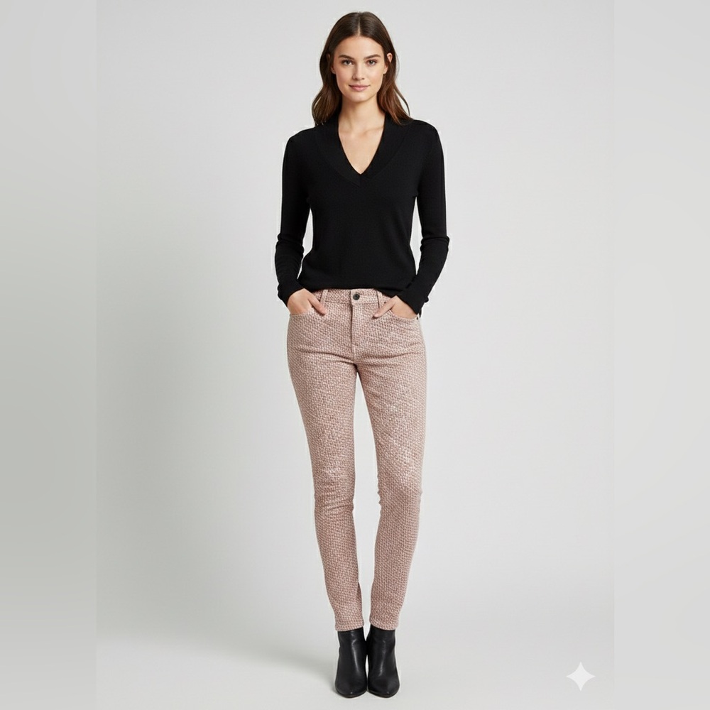 GENETIC Denim Skinny Jeans Size 27 | Textured Rust/Cream Tweed Print